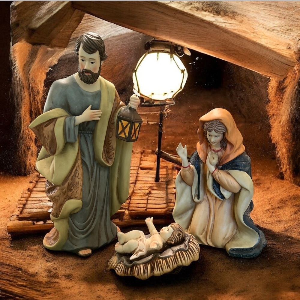 Holiday‎ Time 3-Piece Porcelain Nativity Set Hand Painted Mary Joseph Baby Jesus